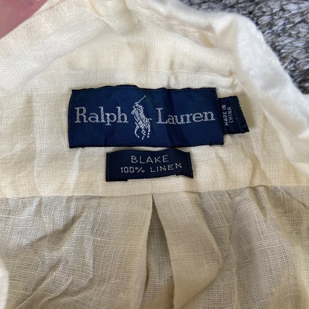 Ralph Lauren Blake Linen Shirt Mens Large Cream Short Sleeve Button Down Pony - Picture 3 of 7